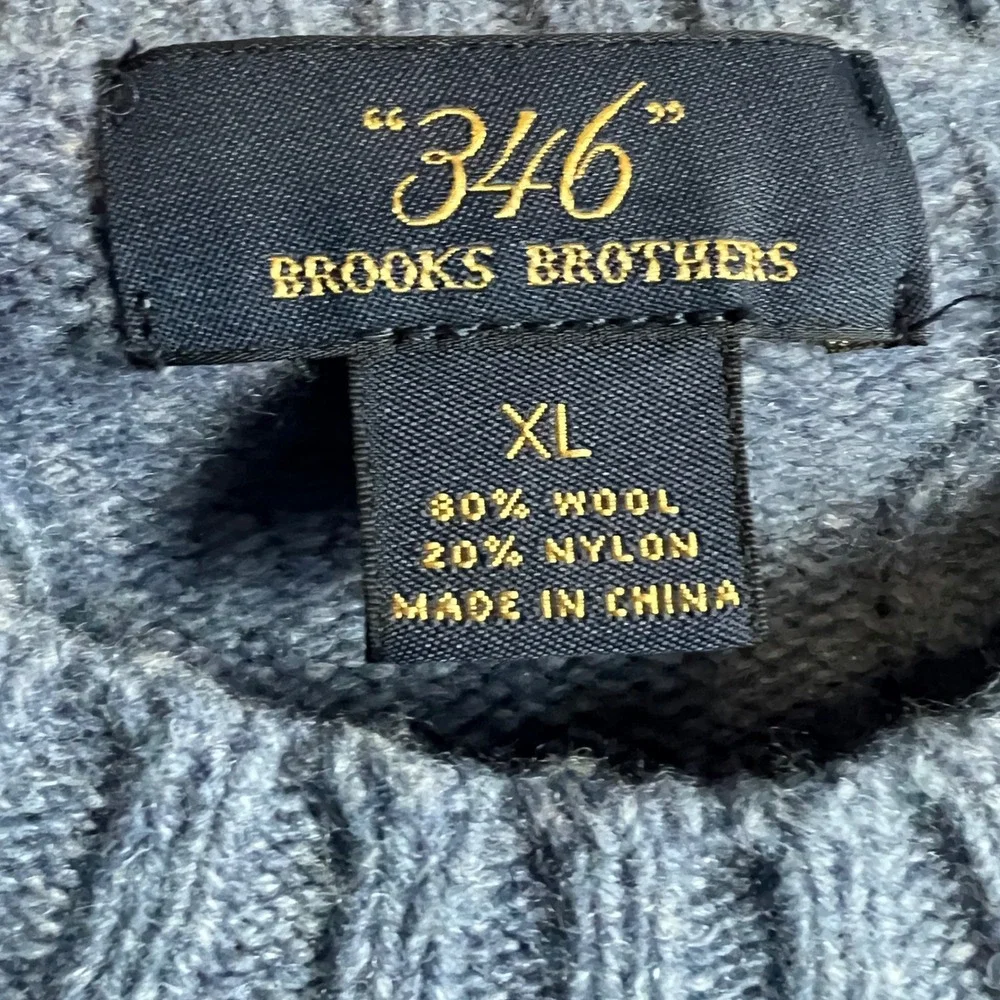 Brooks Brothers 346‎ Mens Cable Knit Sweater Blue Wool Nylon Blend Size XL